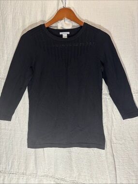 H&M Black Cotton Blend Sweater - Cable Knit Neckline & Arms